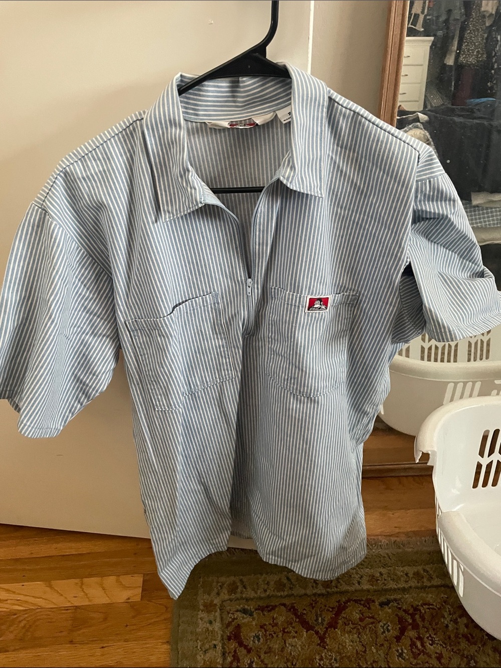 Ben Davis Blue & White Striped Short-Sleeve Work Shirt
